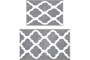 Pauwer Tapis Bain Microfibre Carpette Anti-Glissant Antibacterienne Tapis de Bain Lavable en Machine (Gris, 45X65cm+53X86cm)