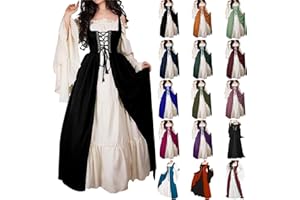 GENERIC Renaissance Dresses for Women Vintage Medieval Halloween Costume Off The Shoulder Maxi Dresses with Flare Sleeves Victorian Outfit
