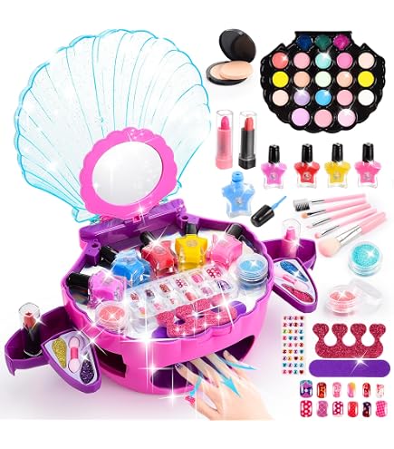 LINFUN KIDS Faux Maquillage Enfant Jouet, Malette Maquillage Fille Trousse Maquillage Enfant, Jeux D'imitation Anniversaire Cadeau pour Princesse Filles 3 4 5 6 Ans
