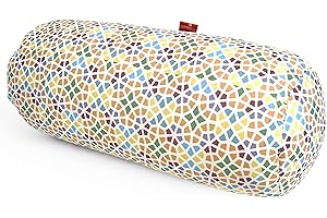 COVERBAGBCN - Cojín Redondo Anti-Estrés Relax | Alivio Cervicales y Lumbares | Relleno de Bolitas Confortables | Tejido Lycra Suave al Tacto | Lavable en Máquina | 35x15 cm (Mosaico).