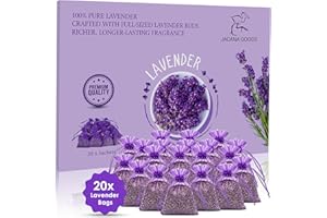 JACANA GOODS English Lavender Bags – Natural Moth Repellent & Air Freshener – Set of 20 – Air Freshener for Wardrobes, Drawers, Bathrooms, Clothes Storage – 100% Organic Premium Lavender