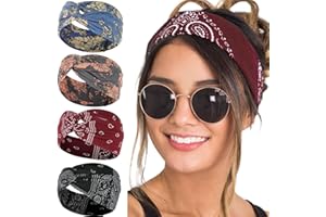 LIHELEI Fascia per Capelli Donna Boho,Elastica Turbante Fascia Capelli Cerchietti Annodato Fasce Accessori Capelli,Fasce Larghe per Donnae Ragazze Yoga Fasce per Capelli Sportive-4 Pezzi
