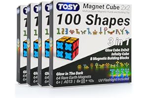 TOSY Magnet Cube 2x2-8 Blocks, 2in1 Toy: 2x2x2 Puzzle Cube and Customizable Infinity Cube, Glowing w/UV Flashlight, Christmas Stocking Stuffers Gift for Kids/Grandkids, STEM Toy, 4-pack