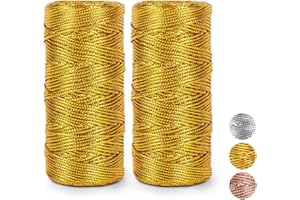 IOPHI Kordel Gold, Goldkordel, 1,5mm x 200M goldene Schnur in 2 Roll für DIY Makramee Garn, Bastel Schnur, Dekorieren und Verpacken von Geschenken, Metallic Kordel perfekt zu Hochzeiten und Weihnachten