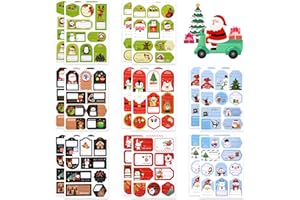 Simpeak 16 Feuilles Étiquettes Cadeaux de Noël à Personnaliser - 150 Autocollants Effaçables pour Écrire - Stickers Adhésifs pour Emballage Cadeau, Nom, Prix,8 Motifs