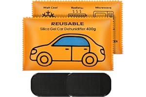 Flow fire 2 Pack x 400g Reusable Dehumidifier Bags for Car, Silica Gel Car Moisture Absorber with Anti Slip Pad, Condensation Bags for House, Windows
