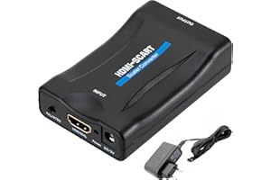 Retoo Scart vers Hdmi Convertisseur, Plug & Play, 720p / 1080p, Adaptateur Convertisseur Vidéo Audio, DC 5V, 3W, pour HDTV, Monitor, Projector, STB, VHS, DVD Player, Noir