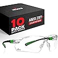 NoCry Safety Glasses with Clear Anti Fog Scratch Resistant Wrap-Around Lenses and No-Slip Grips, UV Protection. Adjustable, Black & Green Frames (10 pack)
