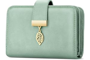 Faneam Portafoglio Donna Piccolo in Pelle, Blocco RFID Portafoglio, Portamonete con Cerniera e Cordino, 14 Scomparti Carte