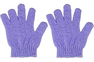MELTU 2 Pcs Shower Gloves, Exfoliating Gloves, Exfoliating Mitt, Exfoliating Body Scrub, Loofah Bath Gloves for Men, Women (Purple)