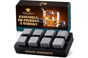 Glacon Reutilisable – Coffret Whisky Cadeau Homme, Pierre Granit Naturel dans Un Plateau en Bois Noir – Cadeaux pour Ami, Fils, Père – Boissons Fraîches sans Dilution de Royal Reserve