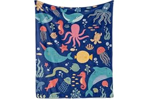 ‎TUTUXMA TUTUXMA Kuscheldecke Kinder Meer, Weich Flauschig Meer Tier Decke für Jungen, Plüsch Kuscheldecke Meer Tier Decke Unterwasser Flanell Fleecedecke Geschenk für Sofadecke Couch Decke, Blau, 100x130cm