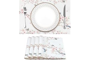 Arquiel Juego de 4 Manteles Individuales de Cocina, Salvamanteles Individuales Lavables de Esteras, Resistentes al Calor Antideslizante Fácil de Limpiar,33x50CM(PáJaro De Flor De Durazno)