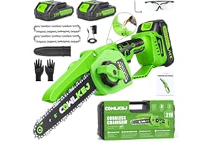 CQWLKEJ 8inch Mini Chainsaw Cordless Electric Chainsaw Pruning Chain Saw with Oiler System, 2PCS Rechargeable Batteries 2 Chains and Carrying Case Portable Battery Chainsaw for Pruning