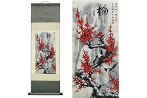 VALART Rollbild aus Seide Asiatisch Wand Dekoration Seidenmalerei 4 Gerechte Männer Blumen - Pflaume Orchidee Bambus Chrysantheme - Pflaume Chinesische Kunstwandrolle Hängende Bildrolle Orientalisches Dekor