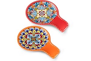 vancasso SIMI Spoon Rest, Porcelain Spoon Holder for Kitchen, Heat Resistant Utensil Rest for Countertop, Tea Bag Holder Dish, Dishwasher Safe, 2 Pack, Light