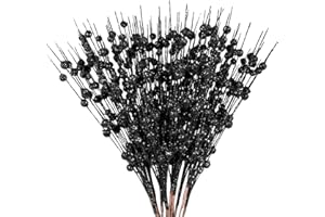 LARBER 12PZ Rami Glitterati Decorazione con Bacche Glitterate Artificiale Bacca Nero Steli Natalizi Gambo Bacche Finti Rami Bacche di Natale Steli l'albero di Natale Stagione 12pcs multi-colored branches