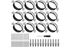 BTIUGYI Zestaw 12 obejm rurowych 50 mm: 12 obejm śrubowych + 12 kołków + 12 śrub trzpieniowych, uchwyt rurowy ze śrubokrętem, obejmy śrubowe z wkładką gumową do rur Ht, rur wodociągowych, kanałów
