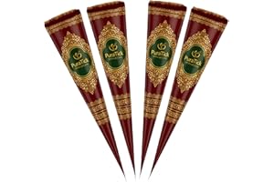 PURATICK 4 Pcs Henna Mehndi Cones Dark Brown Mehndi | All Natural Body Art Organic Hebral Temporary Tattoo | Ready to Use Henna