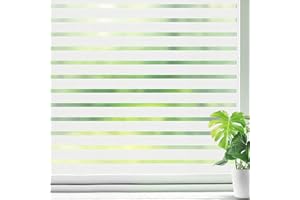 Qualsen Window Film Opaque Privacy Film Window Film Self-Adhesive Opaque Frosted Glass Film Adhesive Film Window Film Privacy Film Anti-UV (44.5 x 200 cm, Frosted Stripe)