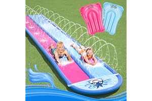 MicaYoung Double Slip Slide Lawn Water Slides (610cm x 178cm) with 2 Bodyboards for kids Summer Outdoor Water Toy