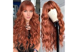 YEESHEDO Peluca Larga Rubia Ondulada Larga Ondas Naturales Rubio con flequillo Pelucas para mujer, Vida diaria Cosplay Fiestas Halloween Navidad 28" (Auburn)