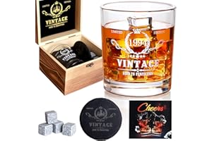 Tecanne 30th Birthday Gifts for Men, Vintage 1994 Whiskey Glass Set - 30 Years Anniversary, Bday Gifts Ideas for Him, Husband, Boyfriend, Friends - Wood Box & Whiskey Stones & Coaster