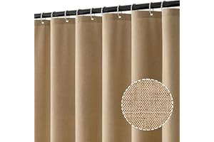 MIULEE Tenda da doccia in lino 180x200 cm cachi, tende da doccia impermeabili in poliestere di lusso per hotel, tenda da bagno in tessuto lavabile antimuffa con 12 anelli