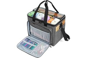 Teamoy Sac Fourre-Tout pour Le Stockage de la Laine, Sac à Tricoter/Crochet avec Poches Multiples, Sangle à Poignée et à l'epaule, Gris