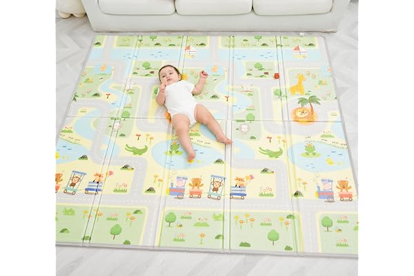 Tapis D'éveil Bébé Pliable Epais Réversible 180x200x1.5cm - Tapis De Jeu Pour Enfant Bebe, Tapis De Sol XXL En Mousse - Tapis De Motricité Favorisant Le Développement Sensoriel - Cadeau Naissance Bébé