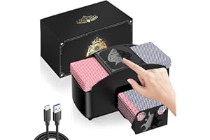HJCMikee Automatische kartenmischmaschine 1-2 Deck, elektrische UNO kartenmischer für Spielkarte Skyjo Blackjack, Batterie oder USB-C betreiben mischmaschine Karten für Casino Poker -Ebenholz Schwarz