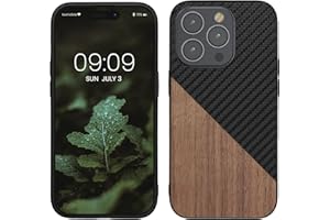 kwmobile Funda rígida Compatible con Apple iPhone 14 Pro - Carcasa de Madera y Fibra de Carbono - en marrón Oscuro/Negro