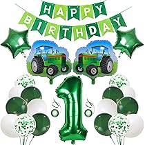 Topper per torta di buon compleanno del trattore verde e toppers per cupcake per baby shower Veicolo agricolo Fornure per feste di compleanno del trattore verde  15