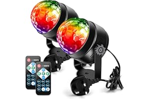 Disco Lights Disco Ball,Litake 2 Pack Party Lights Remote Control DJ Stage Lights 3W 3 Colours 7 Mode Sound Activated Strobe Lighting for Xmas Party Pub Wedding Club Show