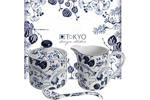 TOKYO design studio Flora Japonica - Juego de jarrita y azucarero (3 piezas, incluye cuchara, porcelana asiática), diseño japonés, incluye paquete de regalo