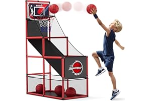 HYES Basketball Arcade Gioco per Bambini, Canestro Basket da Camera con 4 Palle e Pompa, Gioco di Pallacanestro Singolo Tiro, Giochi di Carnevale Giocattoli Regali per Ragazzi Ragazze Teens Età 3-12