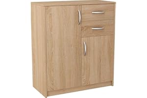 ‎MATKAM MATKAM Schlafzimmer Kommode mit Schubladen und Türen - Sideboard Wohnzimmer H:85xB:74xT:35 cm - Komode mit 2 Schubladen und 2 Türen - Komodenschrank für Schlafzimmer - Sonoma Eiche