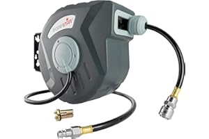 Poppstar enrouleur de tuyau à air comprimé (tuyau: 10m + 1m, diamètre intérieur 5/16"(8x12mm), raccord rapide: 3/8"BSPT), avec dévidoir automatique pour tuyau d'air rétractable