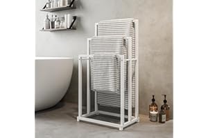 FOUBAM Handtuchhalter, Handtücher Handtuchständer freistehend mit 3 Handtuchstangen, Badezimmer Badetuchhalter Stahl, Bad Handtuchhalter, weiß