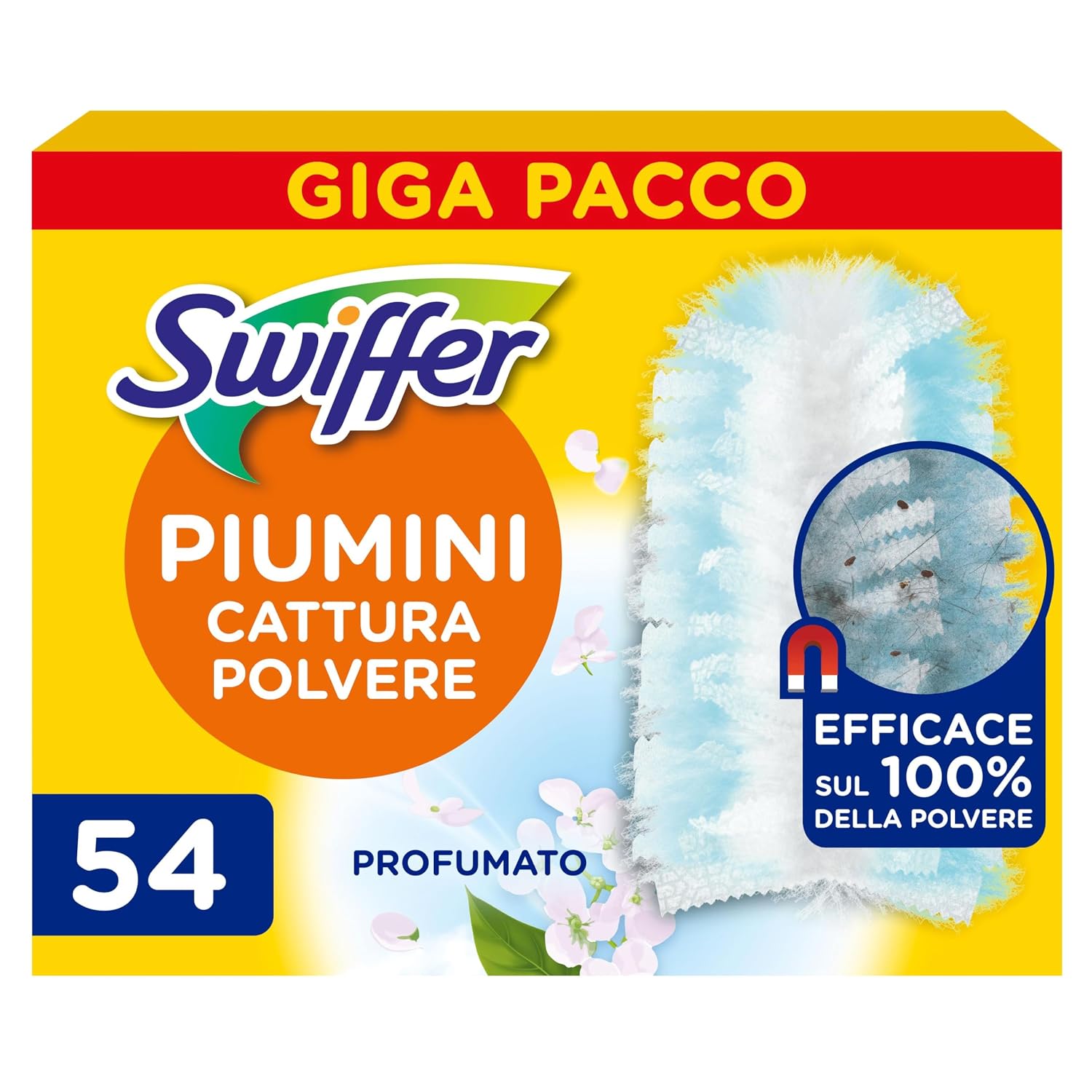 Swiffer Duster, Ricariche Piumini Catturapolvere, 54 Panni Profumati | Cattura 3 Volte Più Polvere e Peli/Capelli Rispetto alla Scopa Tradizionale, Migliaia di Microfibre, Profumo Fresh, Giga Pack