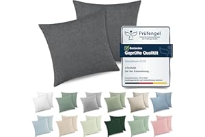 ‎ATSENSE ATsense 2er Set Kissenbezug 40x40 cm - Gewaschene Baumwolle, Dunkelgrau Kopfkissenbezug mit Reißverschluss, Oeko-TEX Zertifiziert Weich, Nicht Lleicht Verformbar