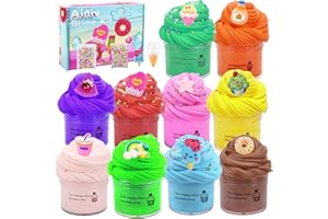 Ainiv 10 Stück Fluffy Slime Set, Bunter Schleim Kinder Putty Spielzeug, Nicht Klebrig Soft Stress Relief Spielzeug, Kinder Party Gunst Geburtstag Ostern Weihnachten Neujahrsgeschenk für Mädchen Jungen