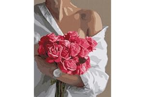 Oh Art! Malen Nach Zahlen Erwachsene Set Mit 3 Pinseln Und Acrylfarben Gemälde Acrylic Malerei DIY Leinwand 40 x 50 cm Junges Mädchen Mit Blumen