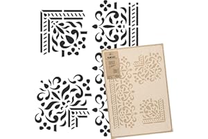 ‎NAKLEO NAKLEO Große Malschablonen 43x64 cm, Grenze Ecke Ornament Muster, Wiederverwendbare Kunststoff Wandschablone DIY Handwerk, Holz Möbel Boden Stoff