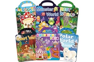 OSIMIG 6 Pack Reusable Sticker Books for Toddlers, 340+ 3D Puffy Stickers for Children Include Monster World, Insects,Forest Desert Polar World,Amusement Park, Travel Aeroplane Activity Packs for Kids