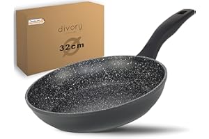 ‎DIVORY DIVORY Bratpfanne 32cm Induktion – Antihaft Beschichtete große Universalpfanne für alle Herdarten - Sichere Griffe, Spülmaschinen geeignet (Schwarz, 32cm)