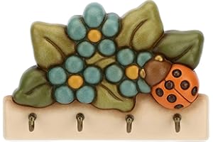THUN - Appendichiavi 4 Ganci con Coccinella Portafortuna - Complementi d'Arredo, Living - Idea Regalo - Linea Country - Ceramica, Ganci in Acciaio Inox - 18x3,7x12 cm h