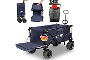 ‎LAWA LIVING AND LIFESTYLE Faltbarer Bollerwagen mit Bremse 100kg ohne Dach Handwagen Faltwagen Gartenwagen Transportwagen faltbar klein Strandwagen Campingwagen klappbar breite Räder Leiterwagen (BLAU)