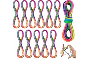 WINKIO 12PCS Fingertwist Fadenspiel Kinder mit Gummitwist, 11 STK Fingerspiel+1 STK Sprungbänder(5M),Regenbogen Geduldspiele Knobelspiele, Kleine Geschenke für Kinder geburtstage und Campus-Spiele