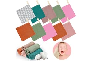 Aohcae 10 Stück Baby Musselin Waschlappen, 23x23CM Baby Waschlappen Baby Spucktücher Baby Gesichtstücher und Badetuch 100% Baumwolle Weich Atmungsaktiv Für Babys Jungen Mädchen
